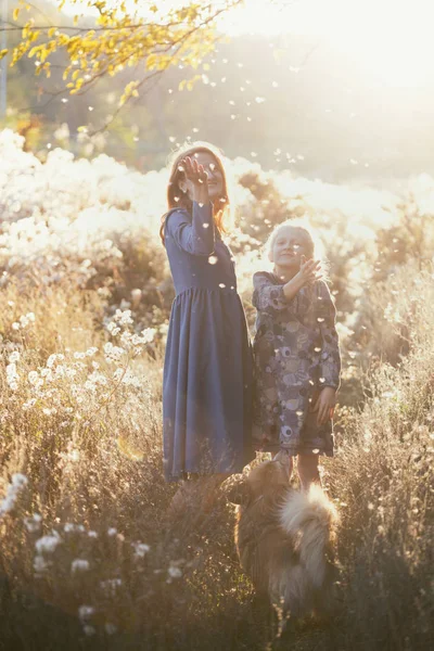 Glückliche Familie Lächelnde Mutter Und Tochter Herbstpark — Stockfoto