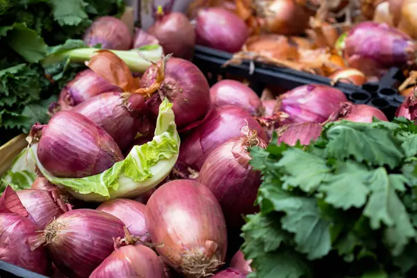 Market Fruit Onion Foregroun — Stock Photo, Image