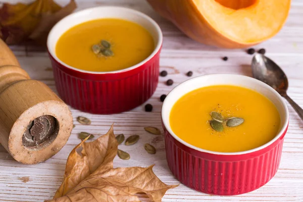 Herfst Heerlijke Gezonde Pompoensoep Crea — Stockfoto