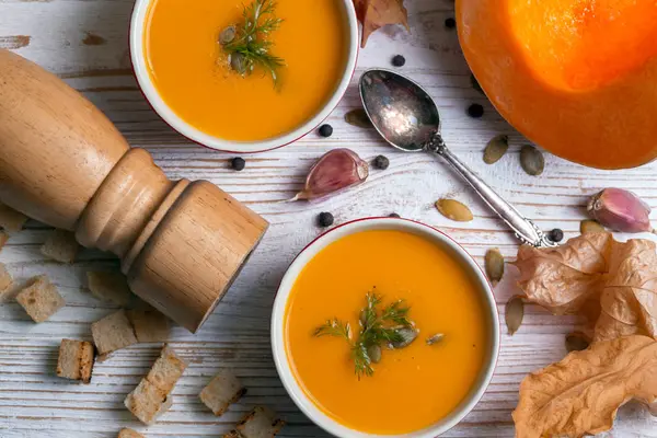 Herfst Heerlijke Gezonde Pompoensoep Crea — Stockfoto