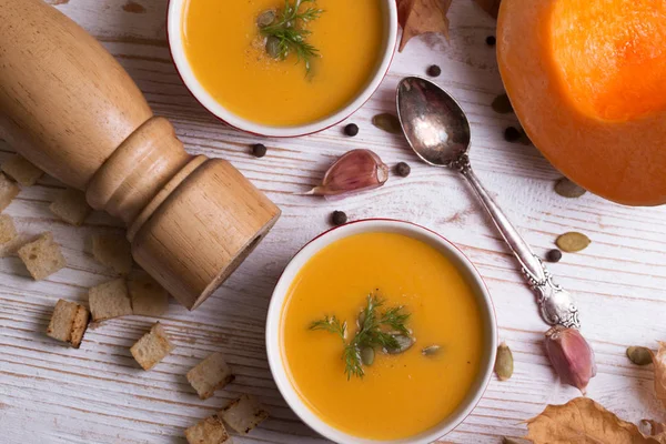 Outono Delicioso Saudável Crea Sopa Abóbora — Fotografia de Stock