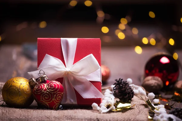 Різдво Група Подарунків Тлі Гірлянди — стокове фото