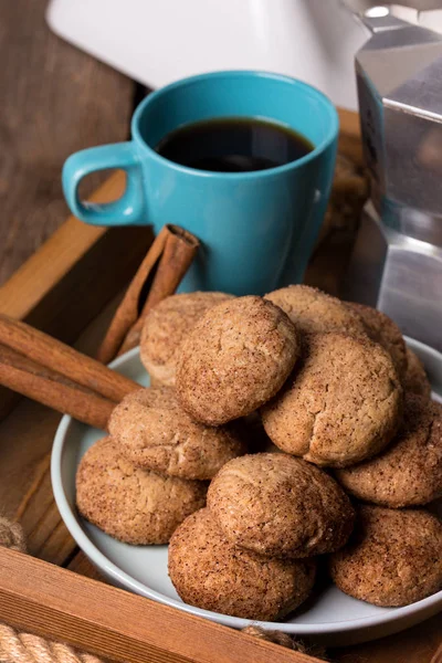 Tortas Caseras Deliciosas Sabrosas Galletas Canela Con Taza Café — Foto de Stock