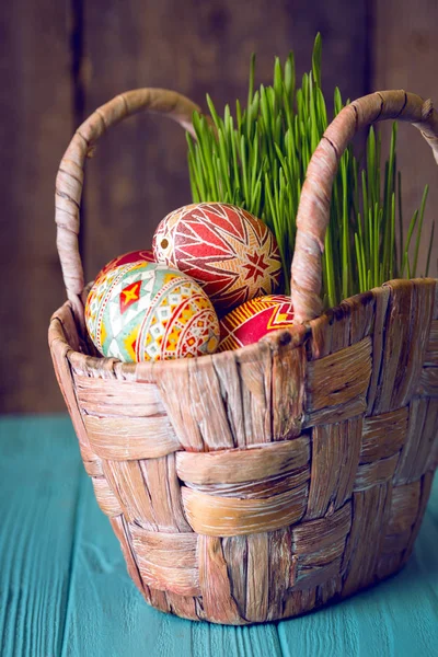Veselé Velikonoce Koš Krásnou Velikonoční Vajíčko Pysanka Ručně Ukrajinská — Stock fotografie