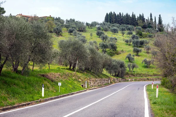 Estrada vazia na Toscana — Fotografia de Stock