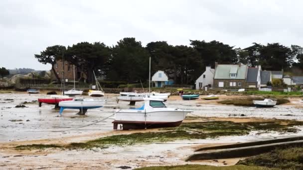 Iates Barcos Durante Maré Baixa Oceano — Vídeo de Stock