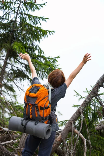 Ragazza turistica ai Carpazi — Foto Stock