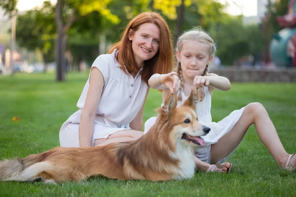 母と娘と犬 — ストック写真