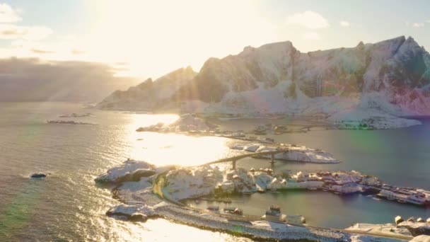 Lofoten Berge Sonnenaufgang Antennenpanorama — Stockvideo