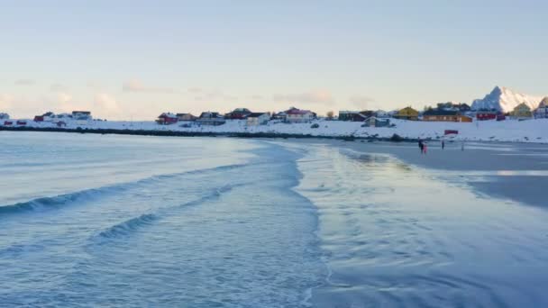 Hiver Lofoten Plage Ramberg Moment Coucher Soleil Norvège Nord — Video