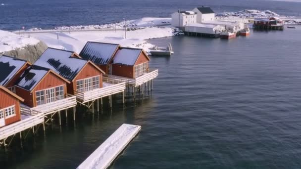 Vue Sur Les Célèbres Maisons Pêche Bois Multicolores Traditionnelles Rorbu — Video