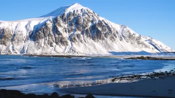 Inverno Lofoten Praia Momento Pôr Sol Norte Noruega — Vídeo de Stock