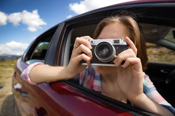 Girl with retro camera — Stock Photo, Image