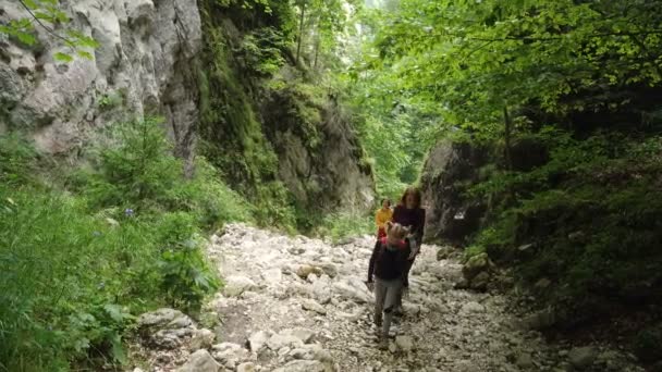 Aktiv Familjevandring Vid Prapastiile Zarnestiului Canyon Piatra Craiului Nationalpark Rumänien — Stockvideo