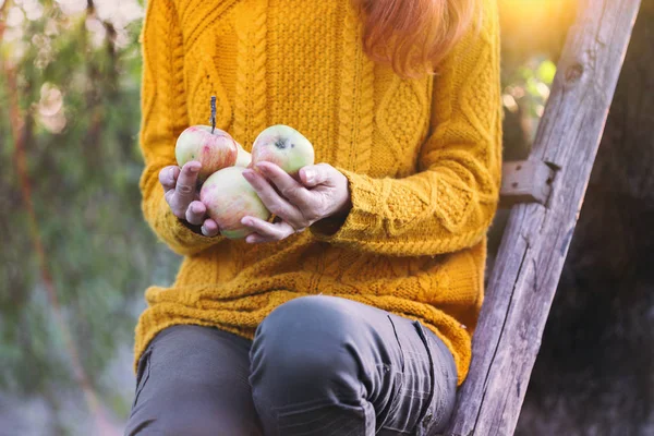 Chica y manzanas — Foto de Stock