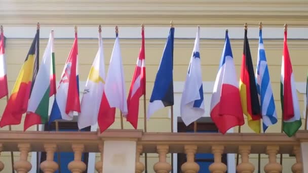 Wiele Europejskich Flag Machających Wiatr — Wideo stockowe