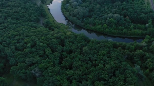 美丽的森林与河流和湖泊的鸟瞰图 — 图库视频影像