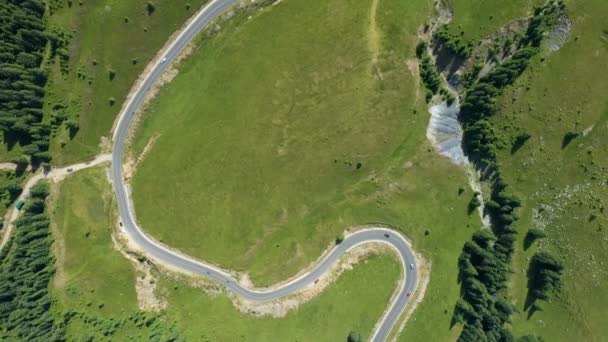 Antenn Utsikt Över Berömda Rumänska Bergsvägen Transalpina Soliga Sommardagen — Stockvideo