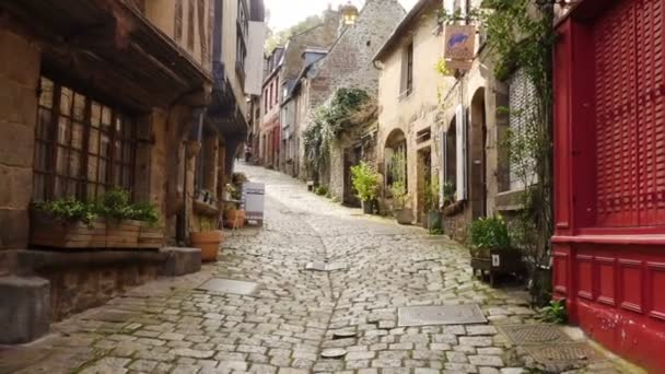 Dinan France April 2018 View Empty Beautiful Street Old Traditional — Stock Video