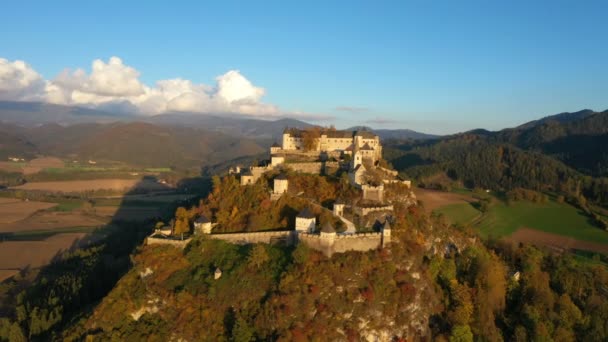 Carinthia Rakousko Října 2019 Letecký Pohled Známý Středověký Hrad Hochosterwitz — Stock video