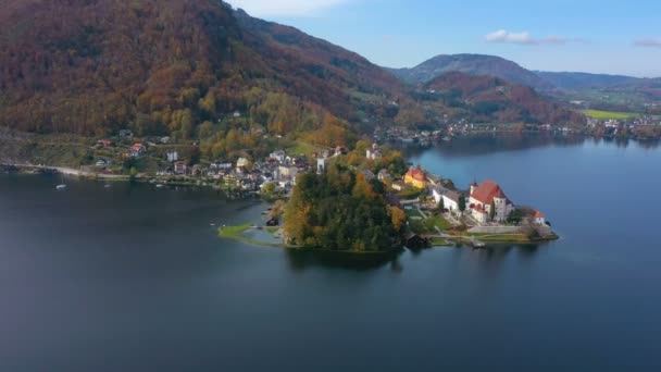 Traunsee Gölü Ndeki Ünlü Traunkirchen Şapeli Salzkammergut Avusturya — Stok video