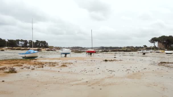 Iates Barcos Durante Maré Baixa Oceano — Vídeo de Stock