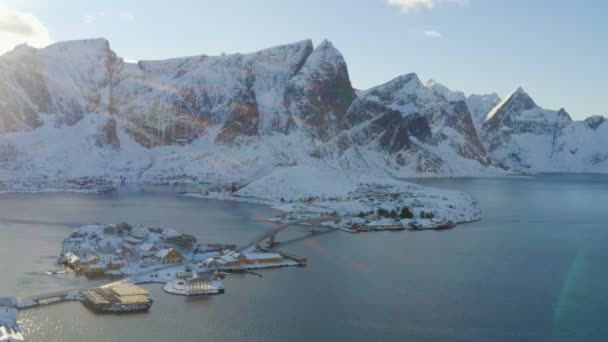 Lofoten Ilhas Montanhas Nascer Sol Panorama Aéreo — Vídeo de Stock