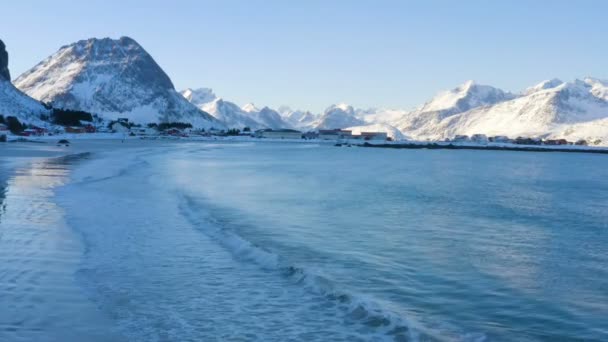 Invierno Lofoten Playa Ramberg Momento Puesta Del Sol Norte Noruega — Vídeo de stock