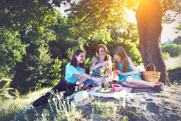 一家人在泡沫中的草地上野餐 — 图库照片