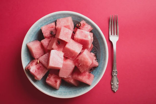 Watermelon Plate Red Backgroun — Stock Photo, Image