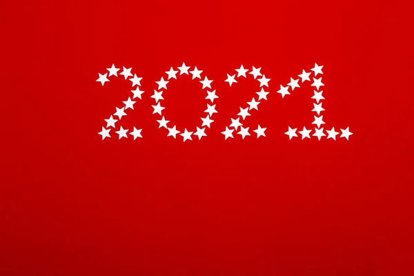 Fondo Navidad Sobre Fondo Rojo Inscripción Con Asteriscos 202 — Foto de Stock