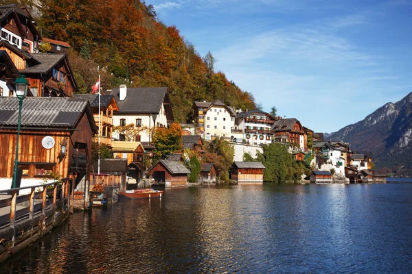 Vista Para Lago Montanhas Cidade Hallstatt Austri — Fotografia de Stock