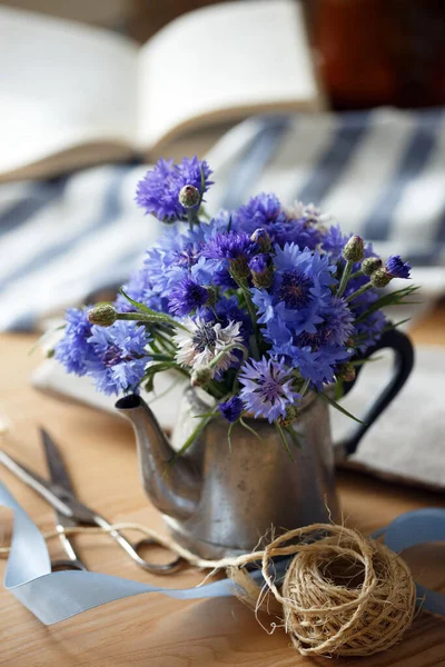 Stilleven Centaurea Een Vintage Theepo — Stockfoto