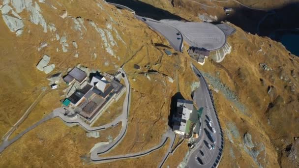 Aerial View Pasterze Viewpoint Well Known Grossglockner Road Austrian Alps — Stock Video