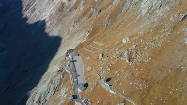 Aerial View Pasterze Viewpoint Well Known Grossglockner Road Austrian Alps — Stock Video