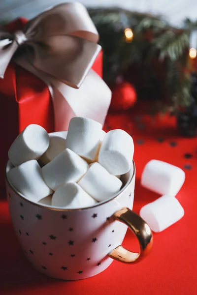 Tazza Caffè Marshmallow Regali Addobbi Natalizi — Foto Stock