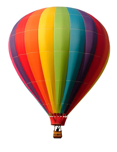 Arco Íris Colorido Balão Quente Contra Fundo Branco Piloto Silhueta — Fotografia de Stock