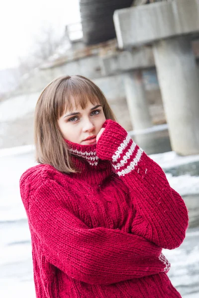 Girl Warm Men Sweater — Stock Photo, Image