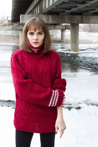 Young Girl Men Sweater — Stock Photo, Image