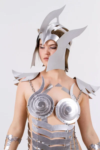 Female warrior in improvised armor