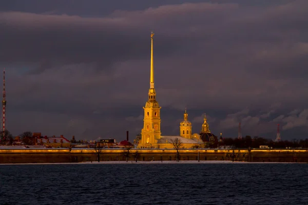 Nacht Petersburg Newa Damm — Stockfoto