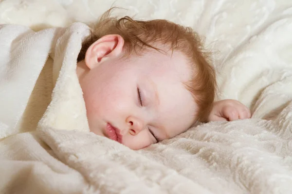 Little Baby Sleeps Sweetly Its Crib — Stock Photo, Image