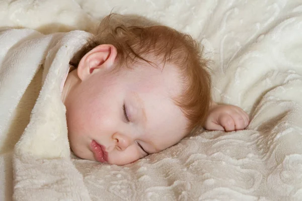 Little Baby Sleeps Sweetly Its Crib — Stock Photo, Image