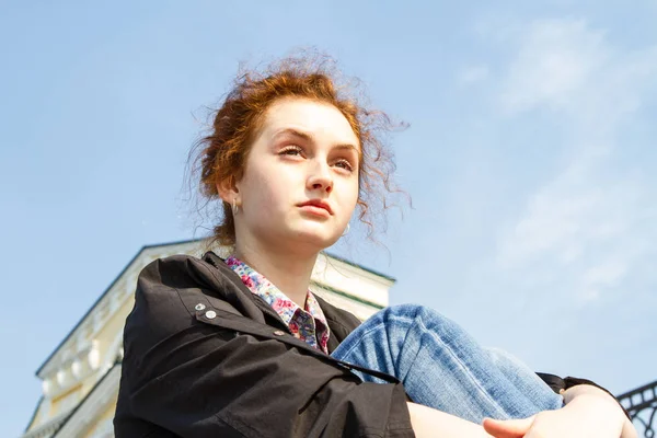 Red Haired Girl Freckles Her Face — Stock Photo, Image