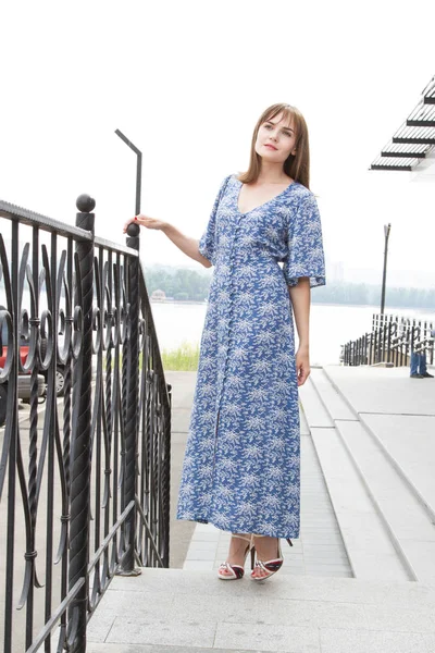 uzun bir gece elbisesi kız dövme metal çit tarafından duruyor