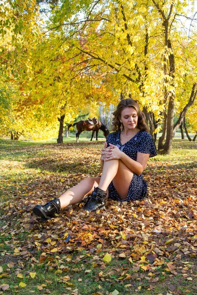 Niña Posando Bosque Otoño Retrato Otoño — Foto de Stock