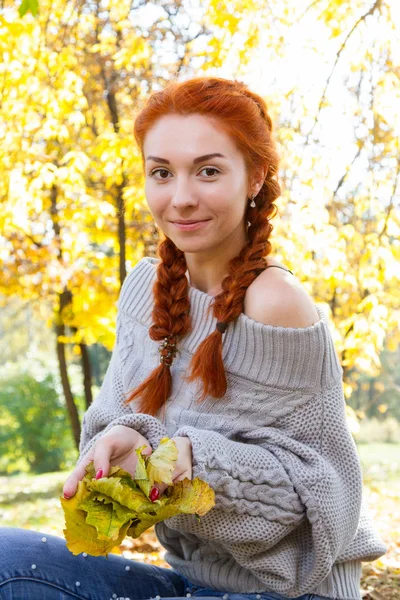 Young Girl Posing Autumn Park Autumn Portrait — Stock Photo, Image