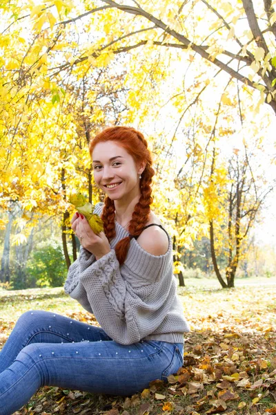 Young Girl Posing Autumn Park Autumn Portrait — Stock Photo, Image