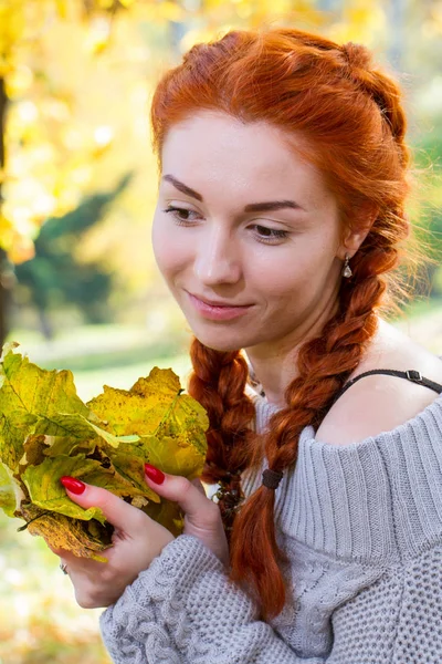 Young Girl Posing Autumn Park Autumn Portrait — Stock Photo, Image