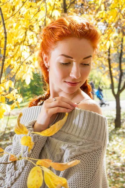 Niña Posando Parque Sobre Fondo Paisajes Otoñales — Foto de Stock